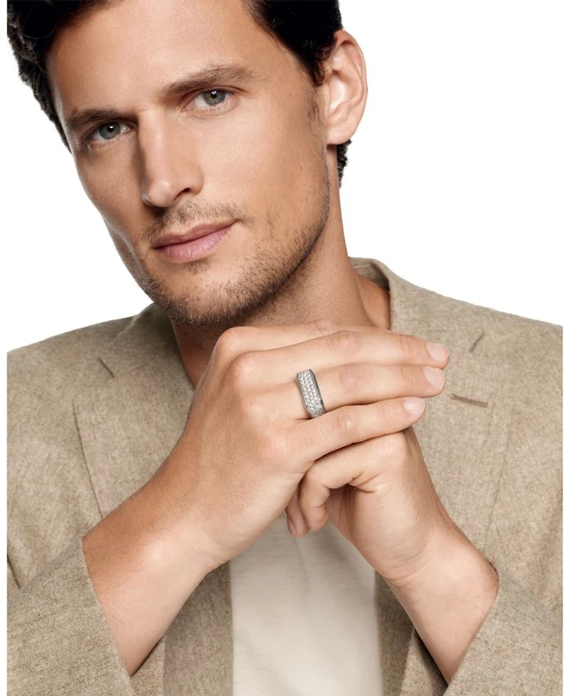 Men's Streamline® Signet Ring Sterling Silver with Diamonds, 10mm