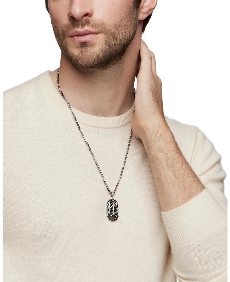 Men's Torqued Faceted Amulet in Sterling Silver with Diamonds