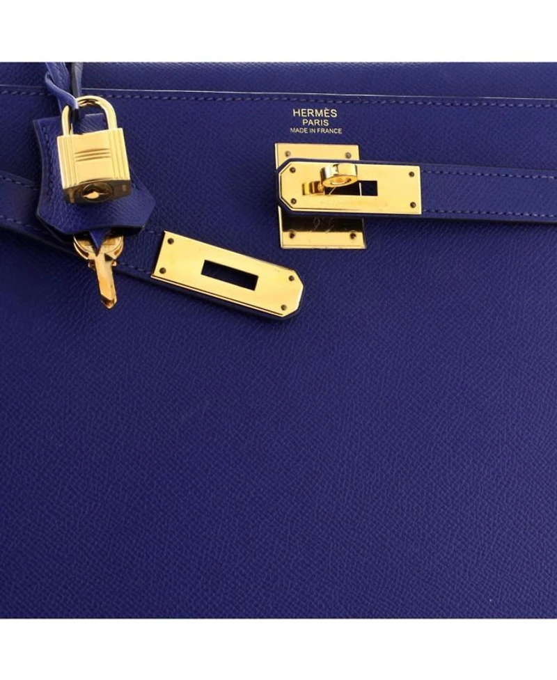 Kelly 32 Handbag Blue Epsom with Gold Hardware