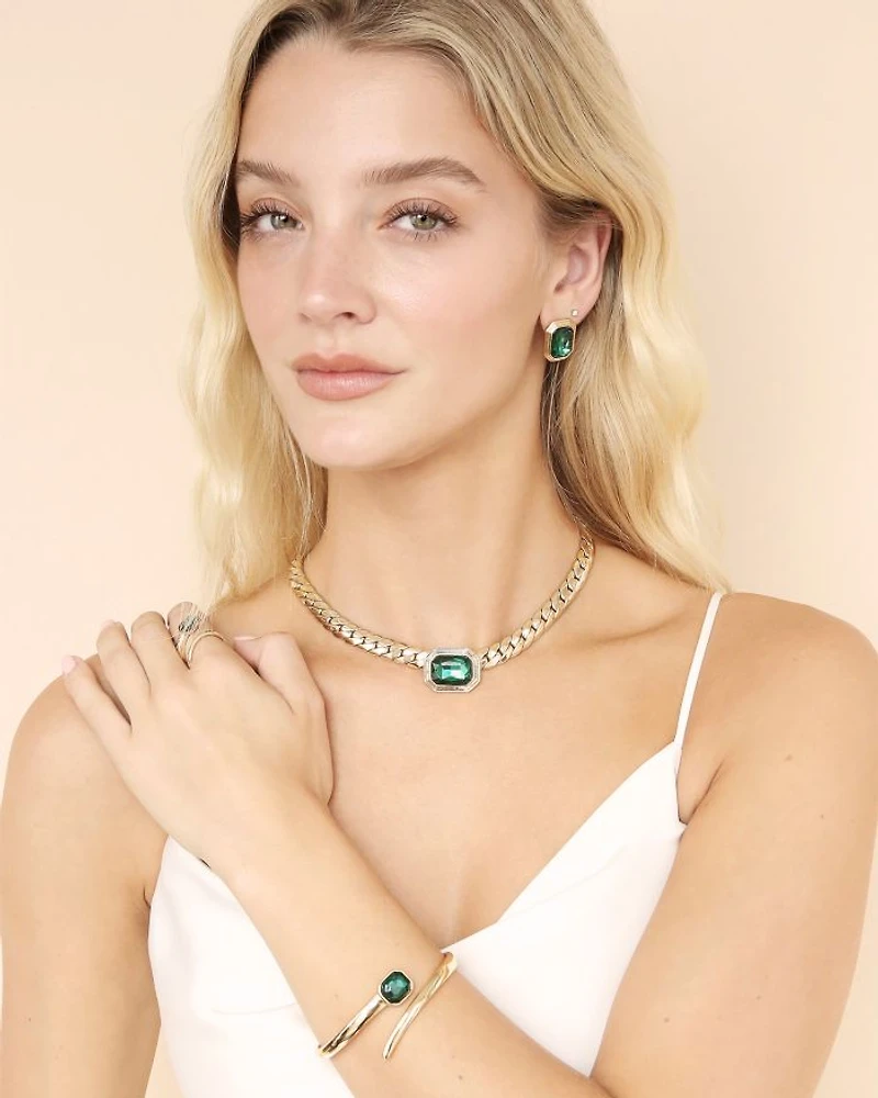 Color Stone Stud Earrings in 18K Gold Plated