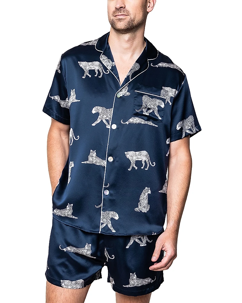 Petite Plume Panthere de Nuit Silk Printed Short Pajama Set
