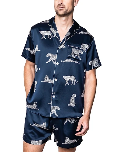 Petite Plume Panthere de Nuit Silk Printed Short Pajama Set