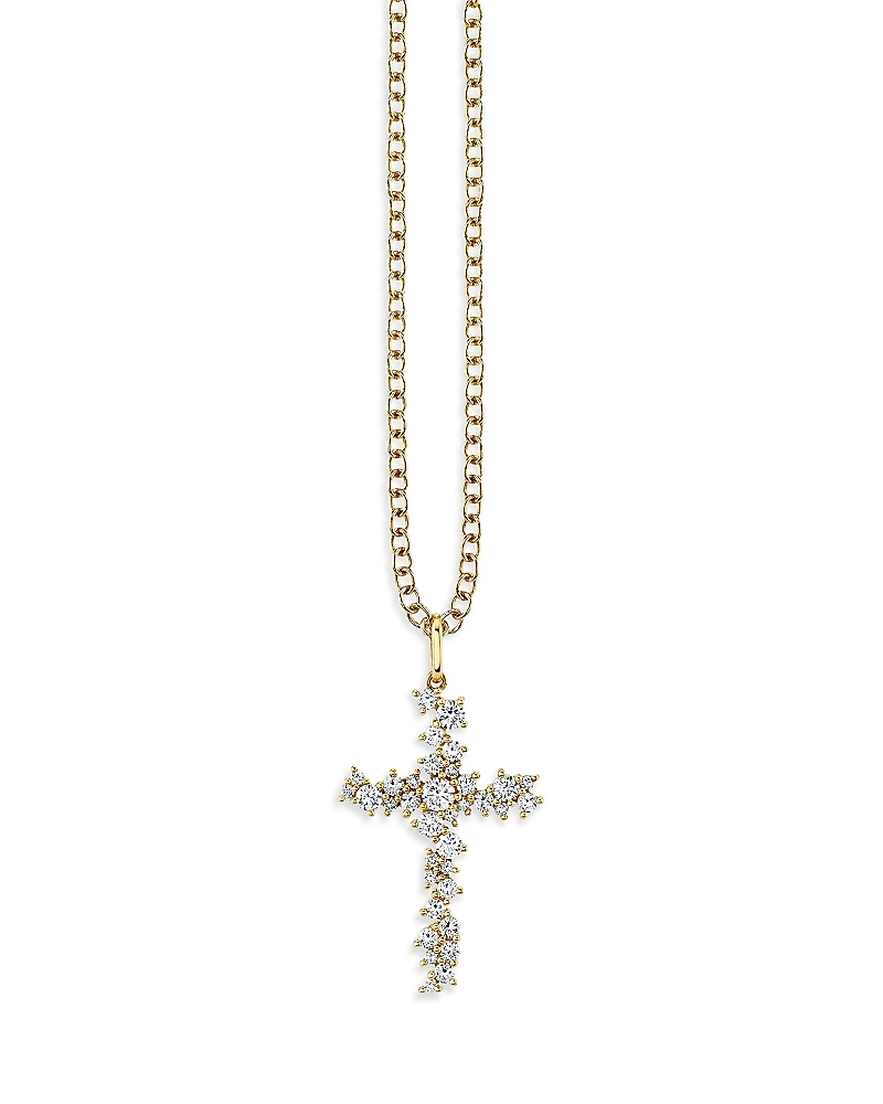 Sydney Evan 14K Yellow Gold Diamond Cluster Cross Pendant Necklace, 18