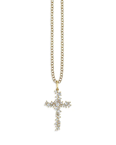 Sydney Evan 14K Yellow Gold Diamond Cluster Cross Pendant Necklace, 18