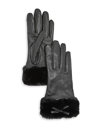 Aqua Leather & Faux Fur Cuff Gloves - Exclusive