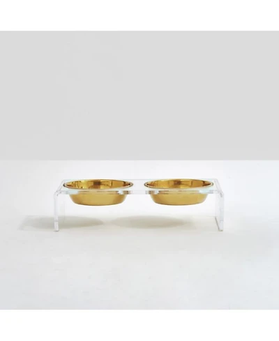 Small Clear Double Bowl Pet Feeder, 1 Quart Bowls