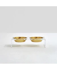 Small Clear Double Bowl Pet Feeder, 1 Quart Bowls