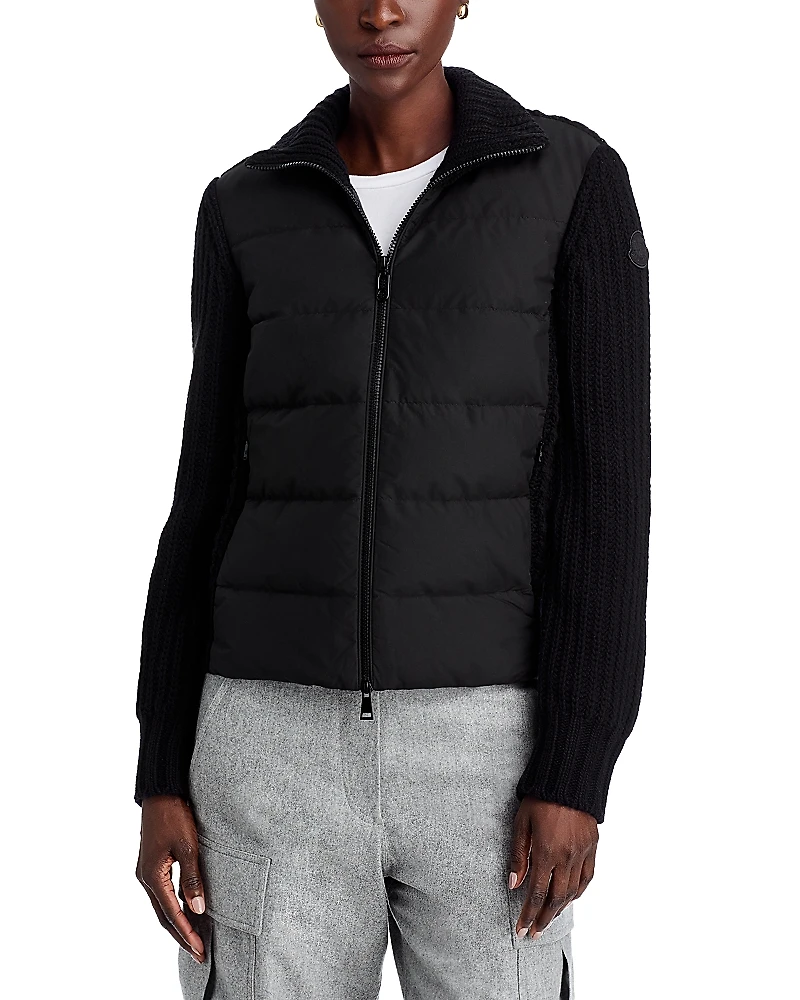 Moncler Mixed Media Wool & Cashmere Zip Up Cardigan