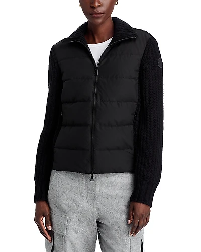 Moncler Mixed Media Wool & Cashmere Zip Up Cardigan