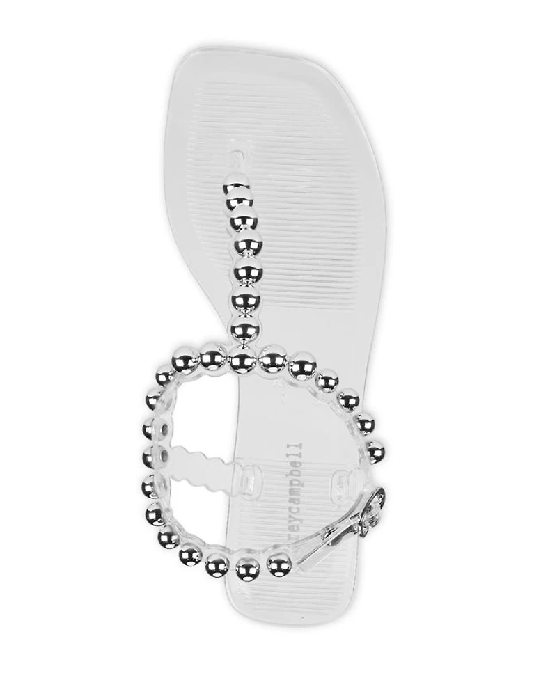 Women's Square Toe Bead Detail Jelly Thong Sandals