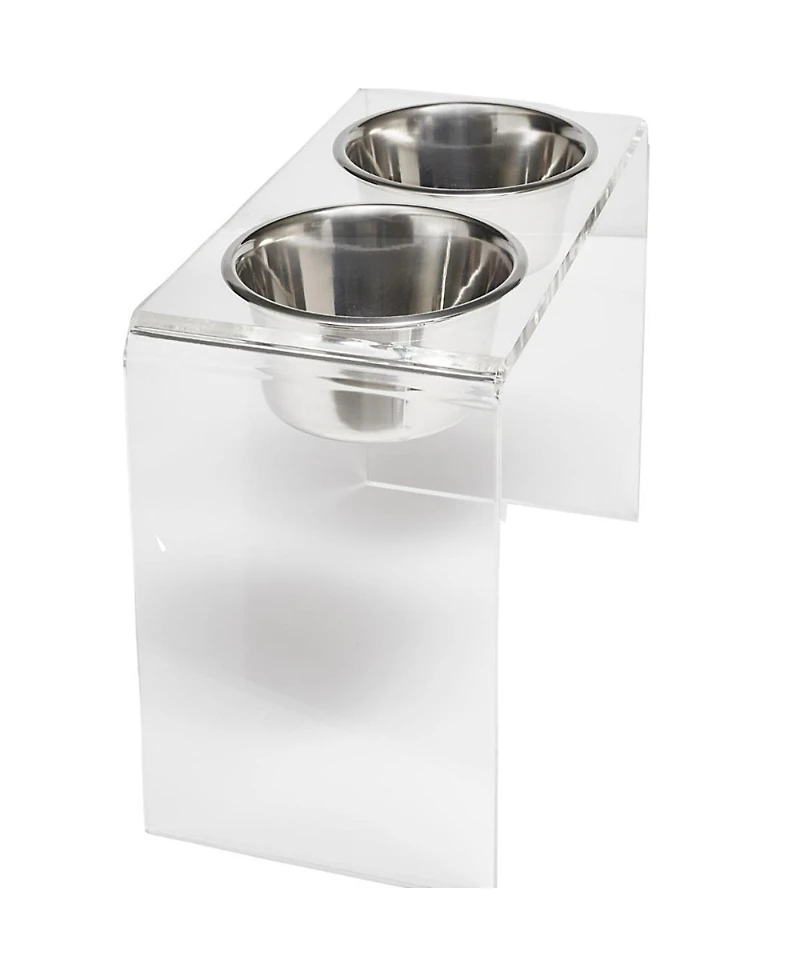 Tall Double Bowl Pet Feeder with Metal Bowls