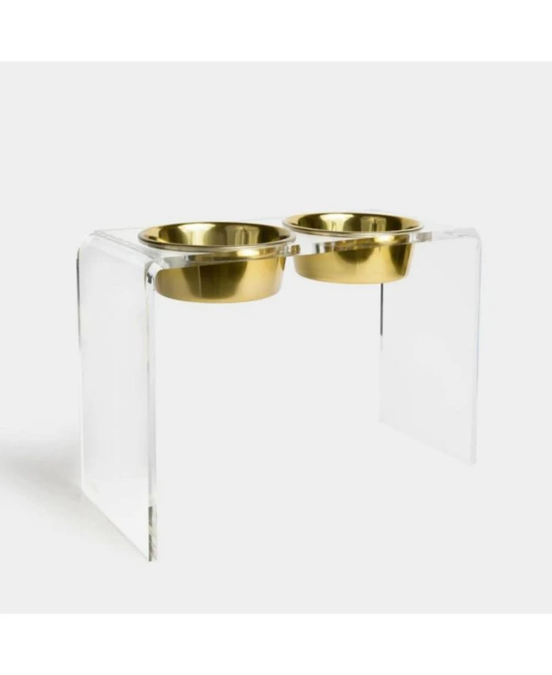 Large Clear Double Bowl Pet Feeder, 2 Quart Bowls