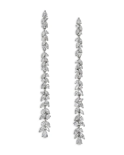 Sav Cubic Zirconia Cluster Linear Drop Earrings in Rhodium Plated