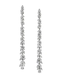 Sav Cubic Zirconia Cluster Linear Drop Earrings in Rhodium Plated