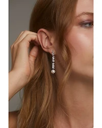 Sav Cubic Zirconia Cluster & Cultured Freshwater Pearl Linear Drop Earrings in Rhodium Plated