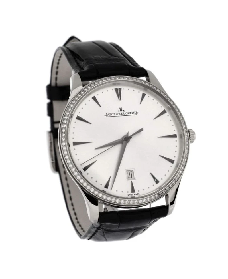 Master Ultra Thin Date Automatic Watch in White Gold and Alligator with Diamond Bezel 40mm