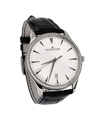 Master Ultra Thin Date Automatic Watch in White Gold and Alligator with Diamond Bezel 40mm