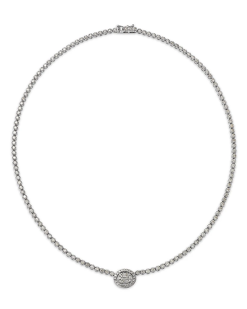 Bloomingdale's Fine Collection Diamond Round & Baguette Halo Tennis Necklace