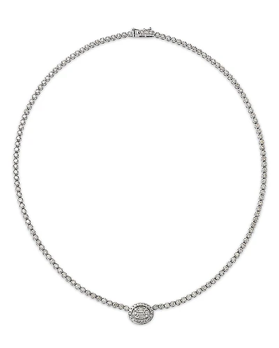 Bloomingdale's Fine Collection Diamond Round & Baguette Halo Tennis Necklace