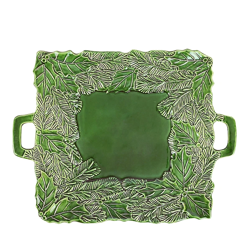 Vietri Lastra Holiday Green Figural Handled Square Platter