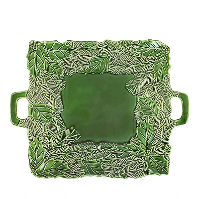 Vietri Lastra Holiday Green Figural Handled Square Platter