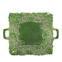 Vietri Lastra Holiday Green Figural Handled Square Platter