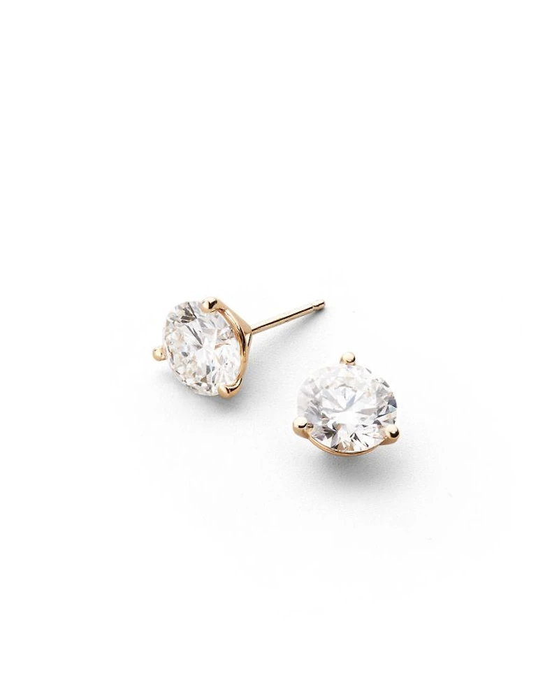 Certified Lab Grown Diamond Stud Earrings 14K Yellow or White Gold, 3.0 tcw