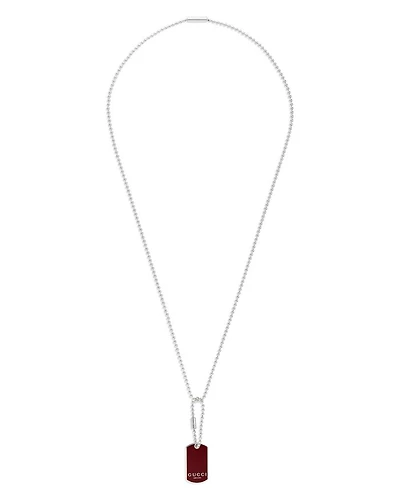 Sterling Silver Gucci Tag Red Enamel Logo Dog Tag Pendant Necklace, 23.6"