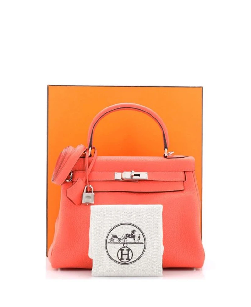 Kelly 28 Handbag Red Clemence with Palladium Hardware