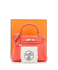 Kelly 28 Handbag Red Clemence with Palladium Hardware