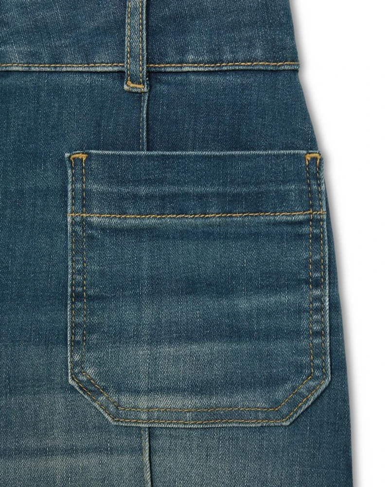 Sakura Patch Pocket High Rise Flare Jeans Mid Blue