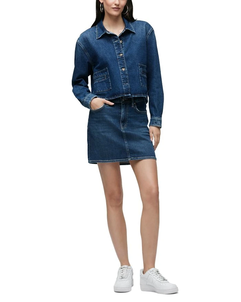 Cropped Boxy Button Front Denim Shirt Jacket