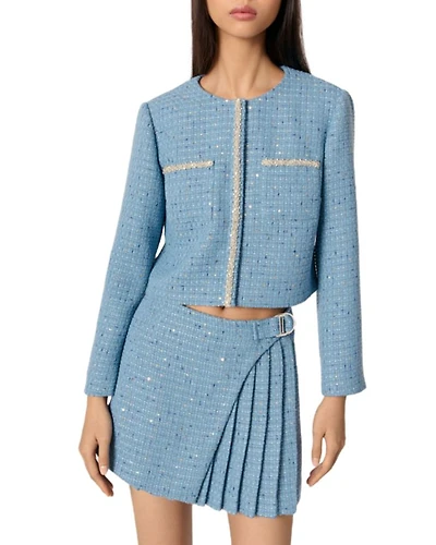 Short Sequin Embellished Tweed Jacket