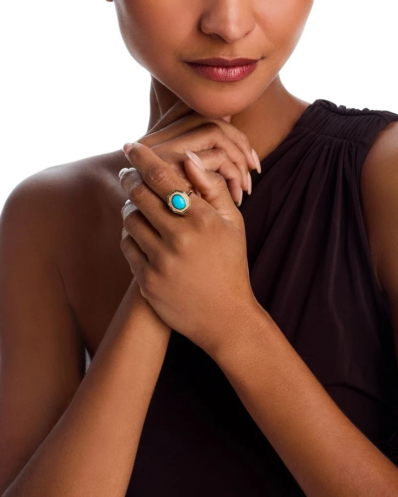 Turquoise & Diamond Halo Ring in 14K Yellow Gold