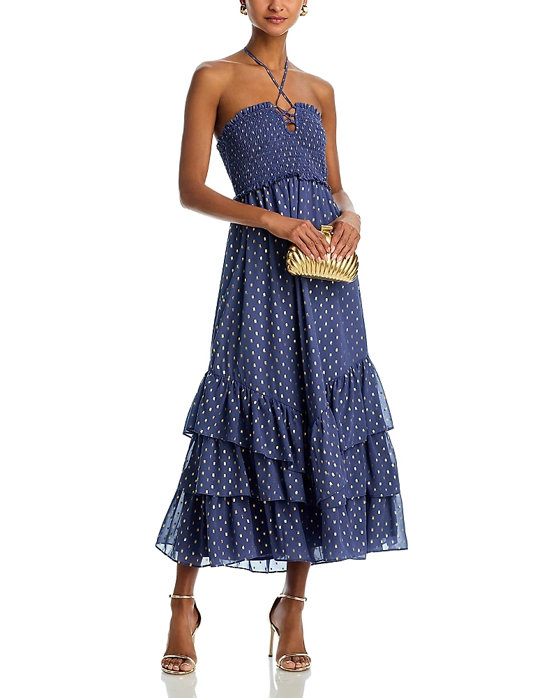 Aqua Metallic Polka Dot Maxi Dress - Exclusive