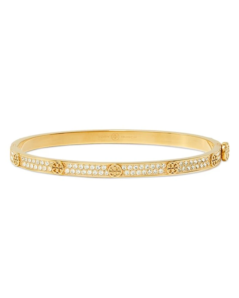 Miller Double T & Pavé Studded Bangle Bracelet in 18K Gold Plated