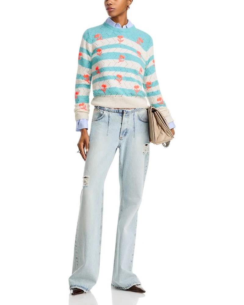 Embroidered Round Neck Pullover Sweater