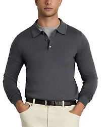 Slim Fit Trafford Long Sleeve Merino Wool Polo Shirt