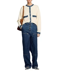 Cardigan with Denim Detail