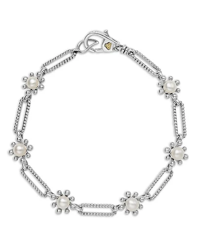 Sterling Silver Luna Cultured Pearl Fleur Link Bracelet