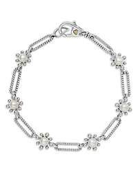 Sterling Silver Luna Cultured Pearl Fleur Link Bracelet