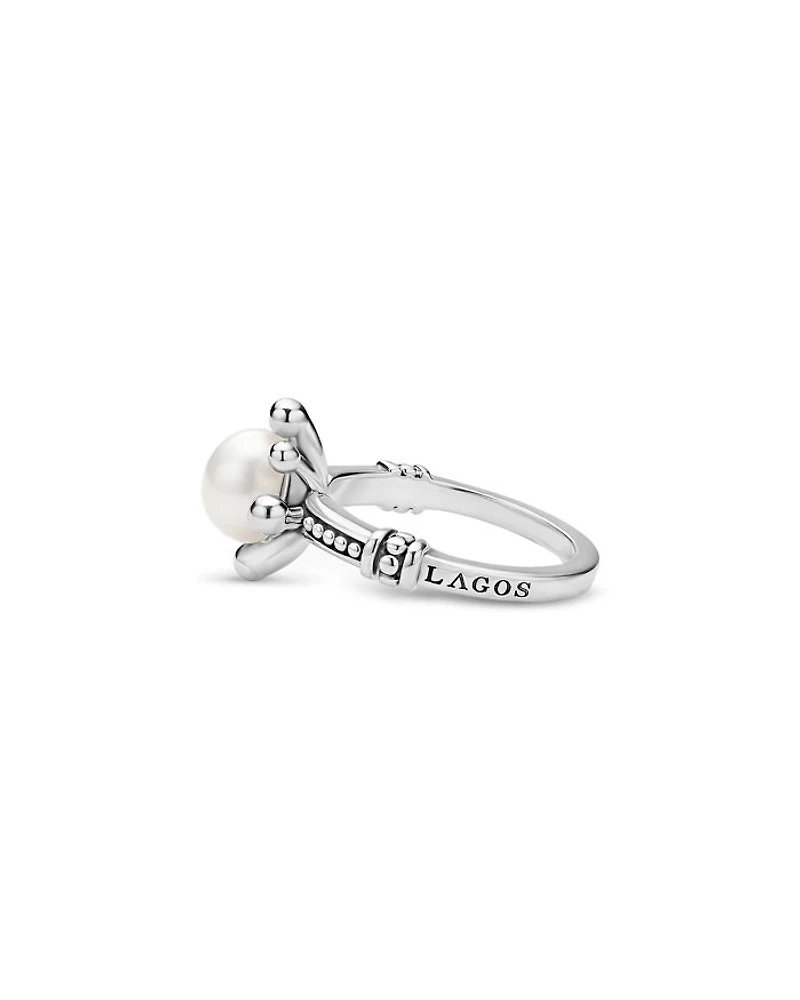 Sterling Silver Luna Cultured Pearl Fleur Ring