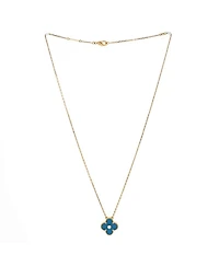 Vintage Alhambra Pendant Necklace 18K Gold and Blue Sevres Porcelain with Diamond