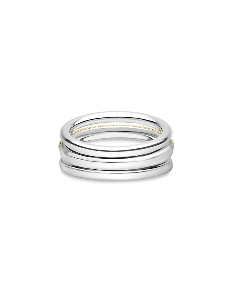 Two Tone Caviar Lux Three Row Diamond Ring, 0.135 tcw