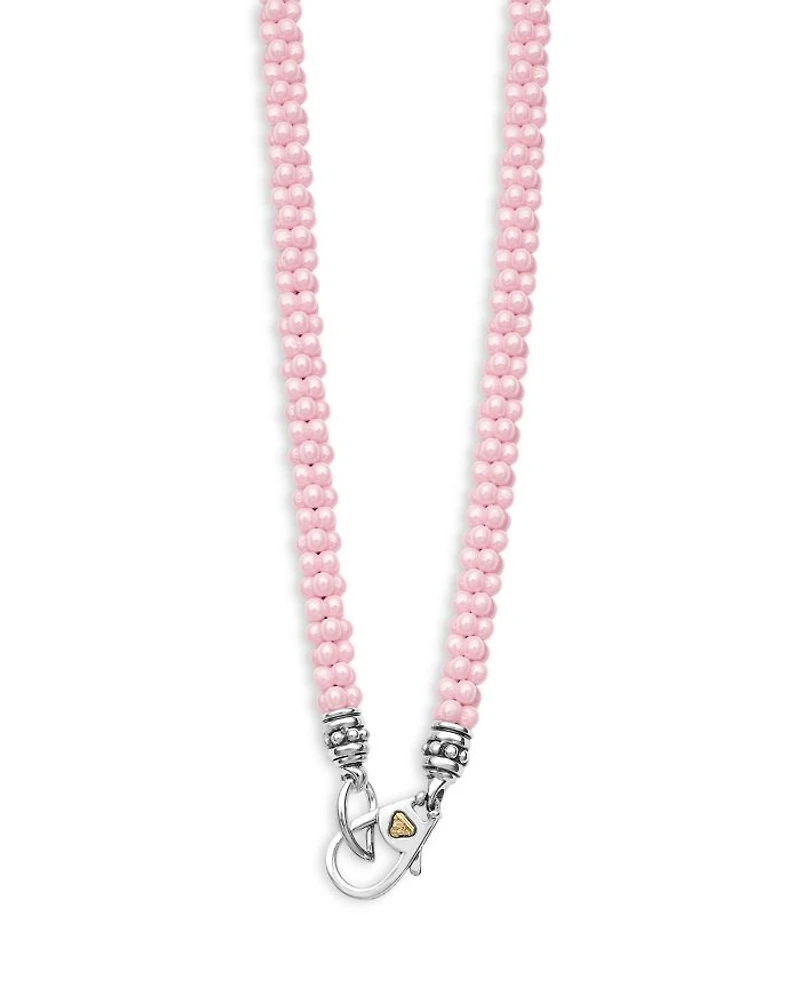 Sterling Silver Pink Caviar Ceramic Rope Necklace, 18"
