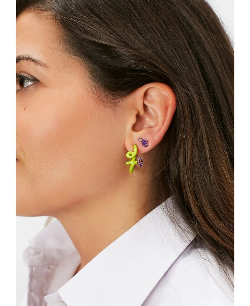 9K Yellow Gold & Sterling Silver You're So Vine Amethyst Lime Green Hoop Earrings