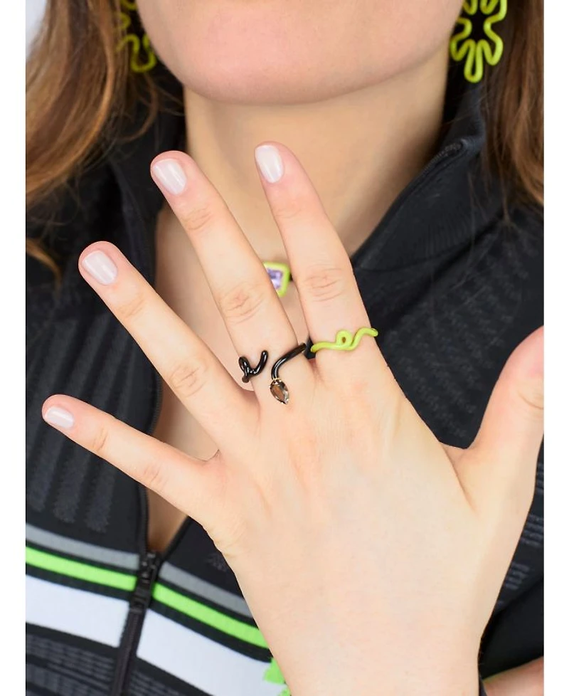 Black Enamel Smoky Quartz Baby Vine Tendril Ring