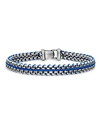 Woven Box Chain Bracelet Sterling Silver with Blue Nylon, 10mm