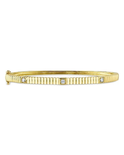 Shy Creation 14K Gold Kate Diamond Ridged Bangle Bracelet