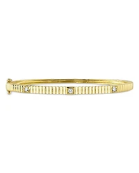 Shy Creation 14K Gold Kate Diamond Ridged Bangle Bracelet